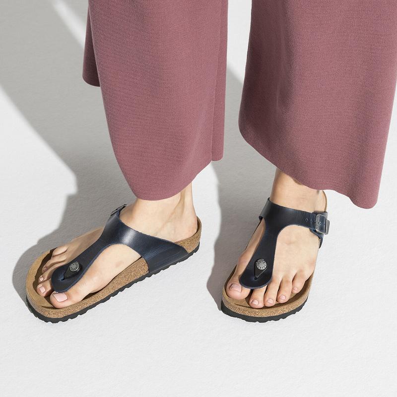 Gizeh Birkenstock Oiled Kozene Damske Modre | SK 108OKI